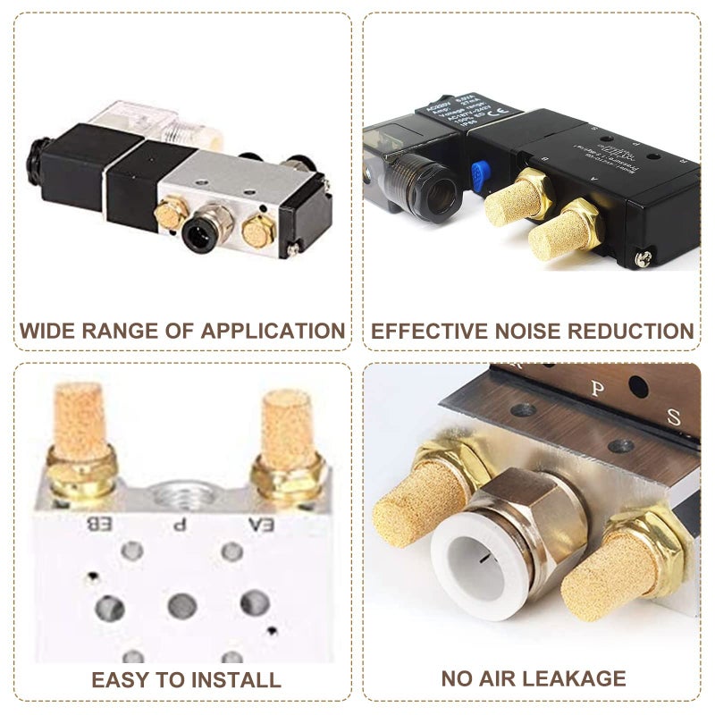 Mtsooning 10PCS Pneumatic Exhaust Muffler, 1/8" NPT Adjustable Brass Flow Control Silencer, Sintered Air Controller for Cylinders Solenoid Valves Crank Cases Gear Boxes Oil Tanks - Image 2